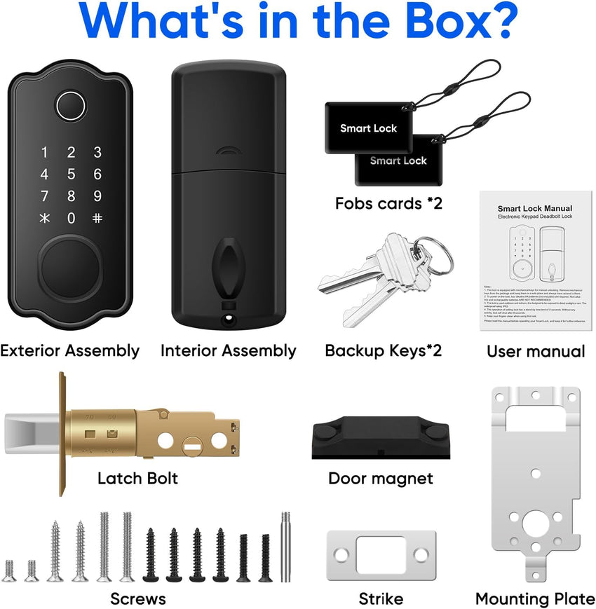 MYPIN Smart Door Lock, Fingerprint Door Lock, Keyless Smart Lock, Digital Door Lock, Smart Locks Front Door with App Control, Key, Card, Electronic Touch Keypad Locks for Doors Auto Lock Waterproof
