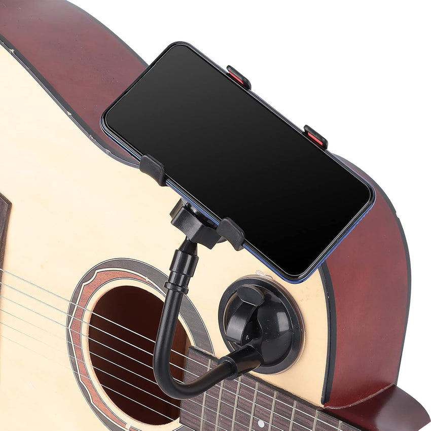 Agatige Guitar Phone Holder, 360 Degree Rotating Guitar Bass Head Phone Holder Smartphone Mount Clip 4/4 Violin Removable Suction Cup Panel for Acoustic Electric Guitar Music Recordings