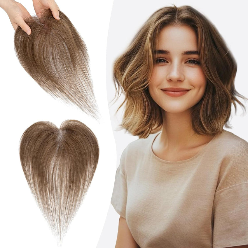 Human Hair Topper Side Bangs 9x12cm TâShaped HandâStitched Base 360Â° Coverage 13g â Medium Brown #4