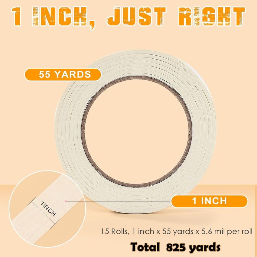 Goysen Masking Tape 15 Rolls (25mm X 50m), General Purpose Painters Masking Tape Adhesive Multi Surface Decorator Tape for Crafts DIY and Indoor Painting