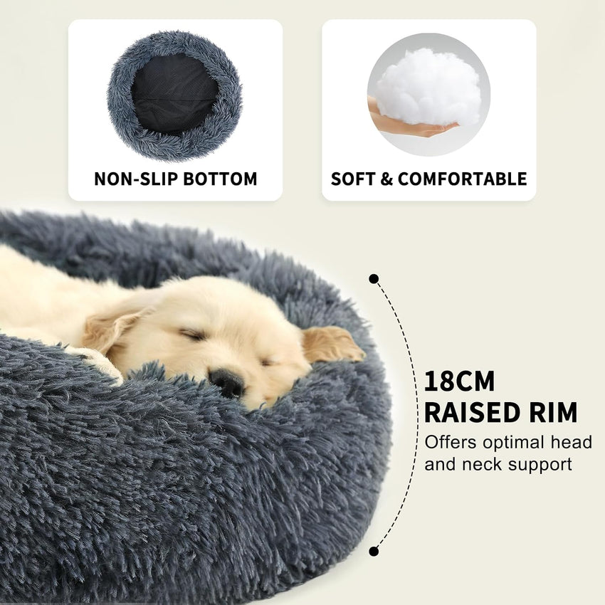 Donut Dog Bed with Removable Cover Washable Plush Bed for Small to Medium Dogs, Gradient Grey, 70cm