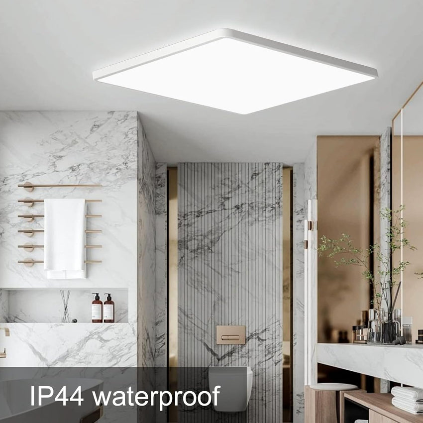MLOQI Bathroom Lights Ceiling Square LED Ceiling Light Super Thin, 36W 5000K Daylight White IP44 Waterproof Lighting Fixture for Office Kitchen Hallway Living Room(White Edge)