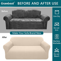 Granbest High Stretch Sofa Covers 3 Seater Super Soft Stylish Couch Covers for Dogs Pets Cats Jacquard Spandex Non Slip Sofa Slipcover for Living Room Furniture Protector (3 Seater, Beige)
