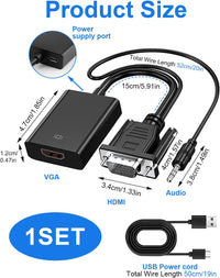 VGA to HDMI Adapter with Audio 1080P VGA Source to HDMI Display Converter with Power Cord Male to Female Connector Male to Female Connector for TV HDTV Projector Monitor Laptop Computer Desktop, Black