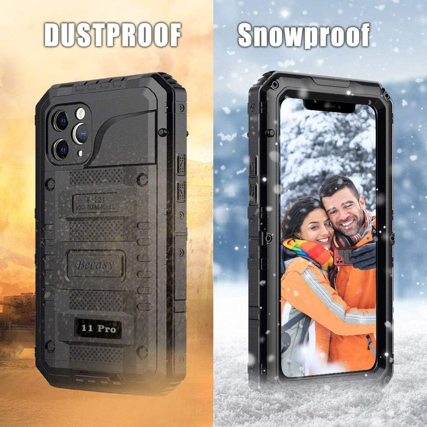 Beeasy iPhone 11 Pro Case Black, Shockproof Tough Heavy Duty, with Built-in Screen Protector 360 Degree Full Body Military Protective, Drop Proof Metal Cover for Outdoor Sport