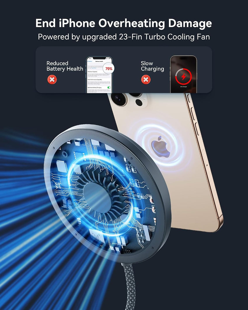 INIU Magnetic Wireless Charger Stand Qi2 15W MagSafe-Compatible Cooling Fan