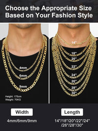 Menâs Figaro Chain Necklace 9mm Flat Stainless Steel 20in Hip Hop Style â Black