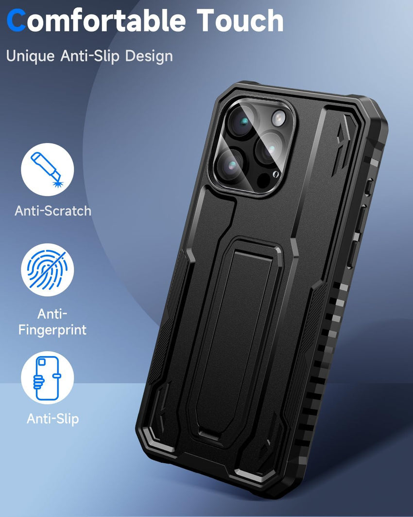 seacosmo for iPhone 15 Pro Max Case with Kickstand, Shockproof Military Grade Protective Phone Cover [Built-in Tempered Glass Screen Protector + Camera Lens Protector] Dual Layer Full Protection