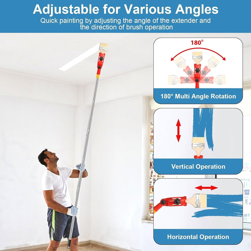 Multiangle Paint Brush Extender Holder Extendable Paint Brush, Universal Paint Brush Extender Tool, Extension Pole Attachment for Paint Brush Used for Ceiling Suitable for Most Rollers Brushes (Red)