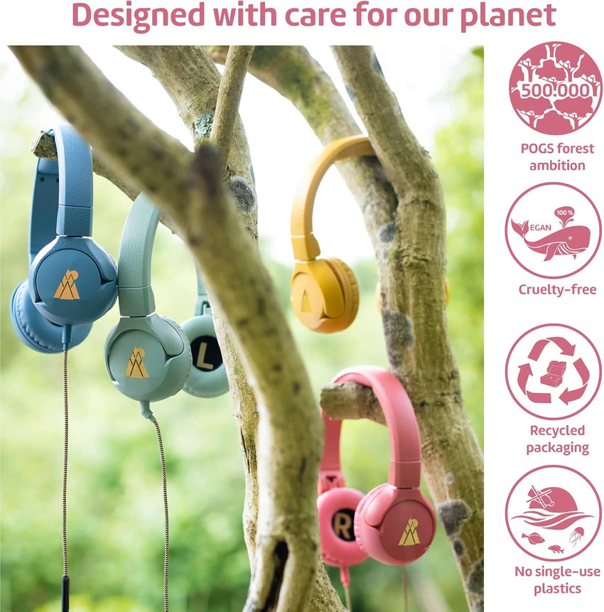 POGS kids headphones | The Elephant | Foldable and robust headphones for kids from 3 years with volume control, microphone, volume limiter 85 dB | Music-sharing function | 1m 3,5mm (pink wired)