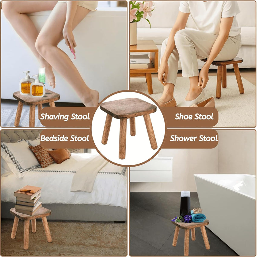 YOUEON Small Wooden Stool, 24 cm Non-Slip One Step Stool for Adults Kids, Holds up to 300 Lbs, Portable & Sturdy, Small Footstool for Bedroom, Bathroom, Kitchen, Easy to Assemble