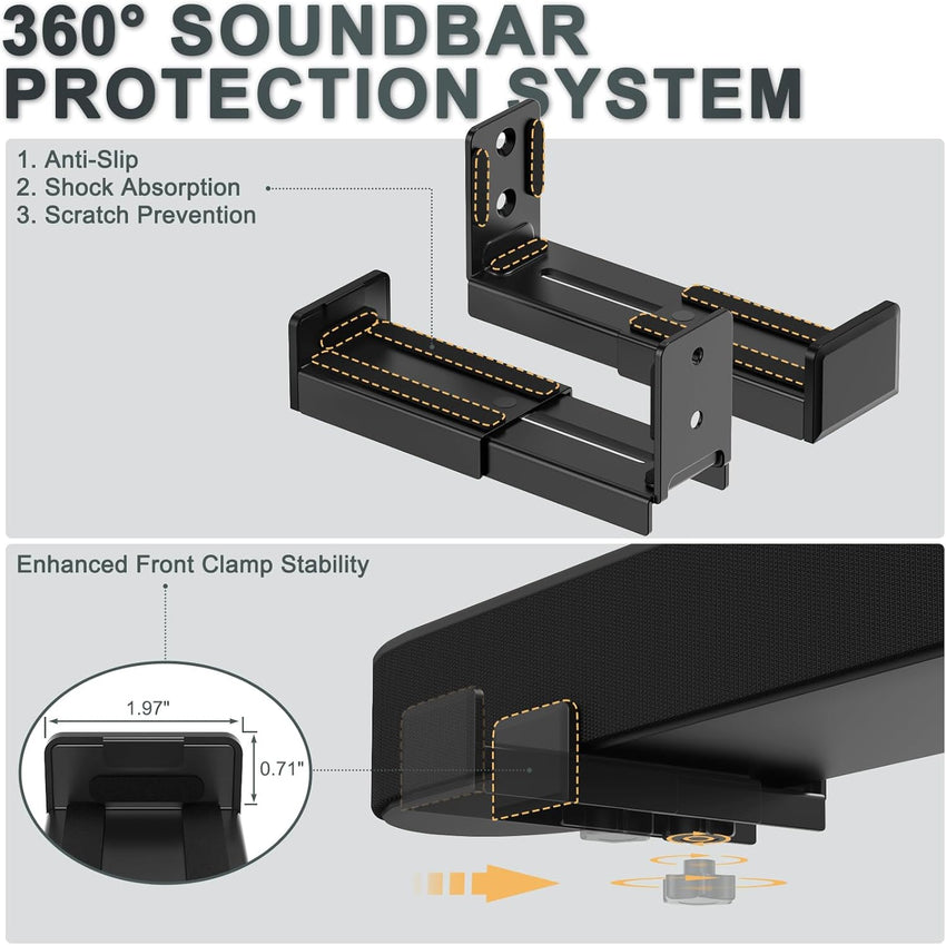 Universal Soundbar Wall Mount Adjustable Depth 9-15.4cm Holds 15kg â Black