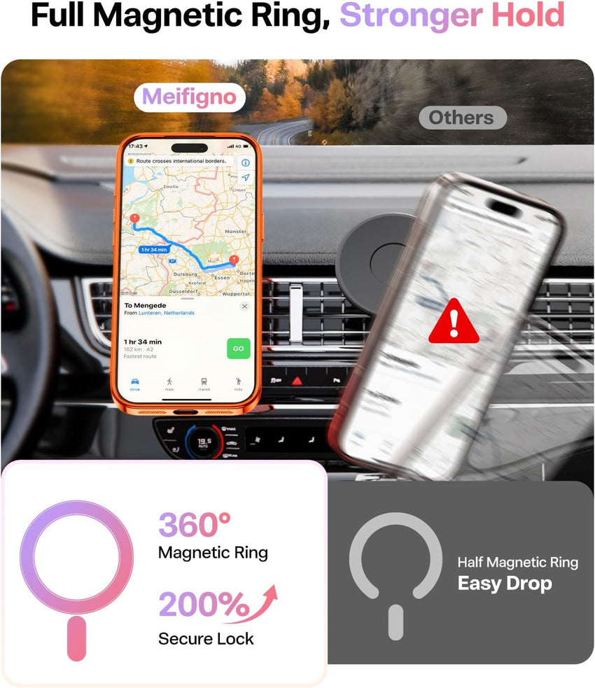 Meifigno Designed for iPhone 17 Pro Max Case 6.9", [Glitter Card & Wrist Strap] [Compatible with MagSafe] [2X HD Screen Protectors] Surround Raised Lens Protection for 17 Pro Max Case, Orange