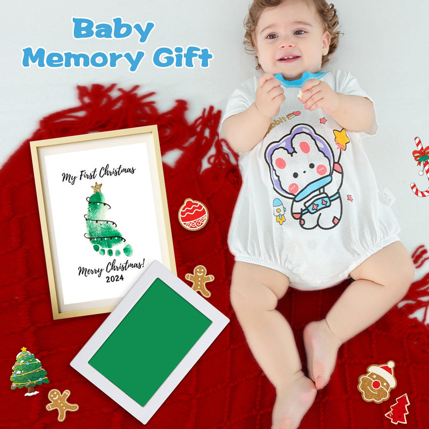 Baby Handprint & Footprint Kit XL 2 Clean-Touch Ink Pads + 6 Imprint Cards Safe Keepsake â Green & Red