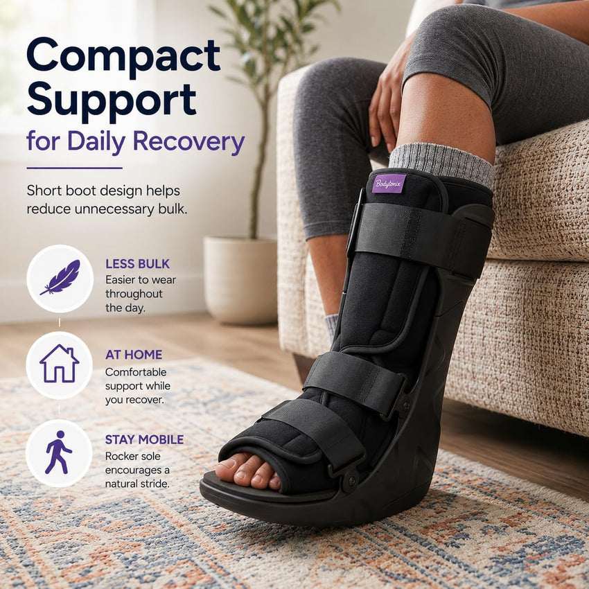 BODYTONIX Walker Fracture Boot - Short and Compact Ankle Support Boot Brace for Sprained Ankle, Post-Op Recovery and Fractures | Right or Left Foot (UK 3-5)