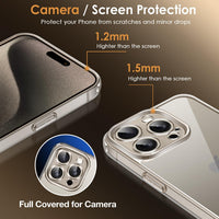 ivoler Clear Case Compatible with iPhone 15 Pro 6.1 inch, 1 Phone Case + 2 Tempered Glass Screen Protector, Non-Yellowing Military Shockproof Anti-Scratch Slim Phone Case Cover- Natural Titanium