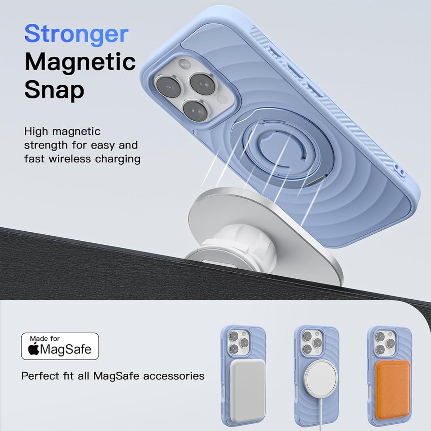 Mowei Compatible with Phone 16 Pro Case, Magnetic AntSlip Added Grip Military-Grade Drop Protection, AntFingerprint Phone Case for Phone 16 Pro 6.3-inch (2024)-Blue Linen