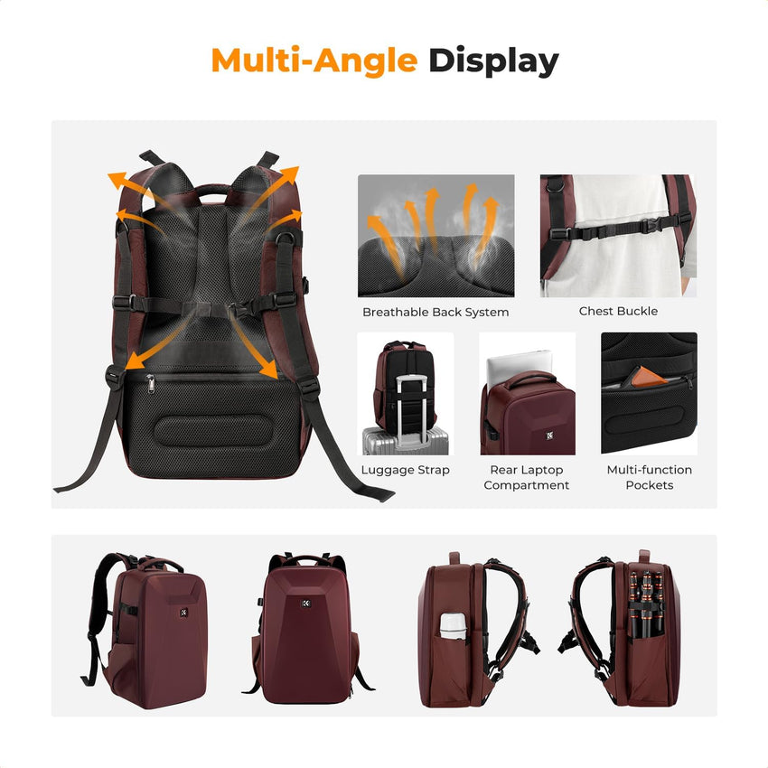 K&F CONCEPT Hardshell Camera Backpack DSLR Waterproof with 15.6in Laptop Compartment Red