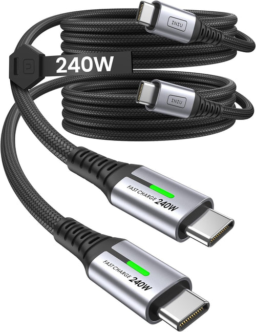 INIU 240W USB C to USB C Charger Cable, [2-Pack 2m] PD Type C Charge Cable, Super Fast Charging USB C Cable for iPhone 17 16 15 Pro Max Plus, MacBook iPad Air, Samsung S25 S24 Ultra, Steam Deck etc.