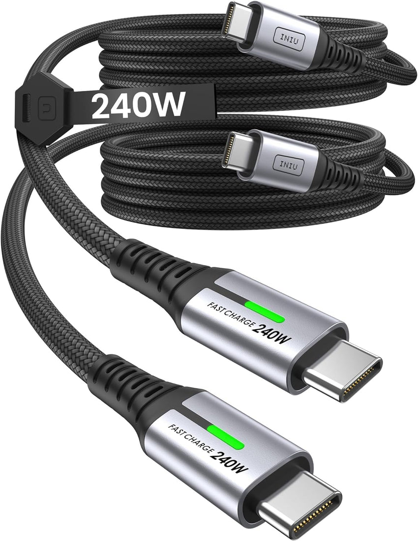 INIU 240W USB C to USB C Charger Cable, [2-Pack 2m] PD Type C Charge Cable, Super Fast Charging USB C Cable for iPhone 17 16 15 Pro Max Plus, MacBook iPad Air, Samsung S25 S24 Ultra, Steam Deck etc.