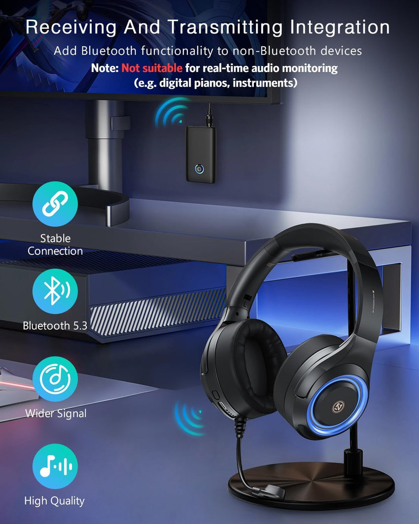 ORIA Bluetooth 5.3 Transmitter Receiver, Bluetooth Audio Adapter 3.5mm Jack for TV to Compatible Wireless Headphones, Low Latency, CVC Noise Reduction for PC, Speakers, Home Stereo