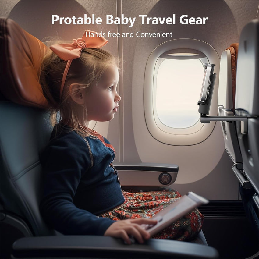 MiiKARE Portable Airplane Phone Holder 360^0 Rotation Phone Holder for Plane,Hands-Free Travel Essentials for Flying,Foldable Pocket-size Phone Stand Holiday Essentials Compatible iPhone&Android,Black