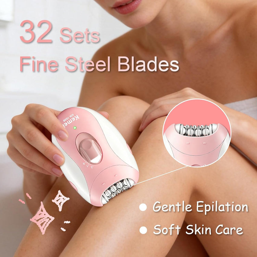 Electric Epilator for Women LED Light IPX5 Waterproof Cordless Hair Removal â KEMEI 189B