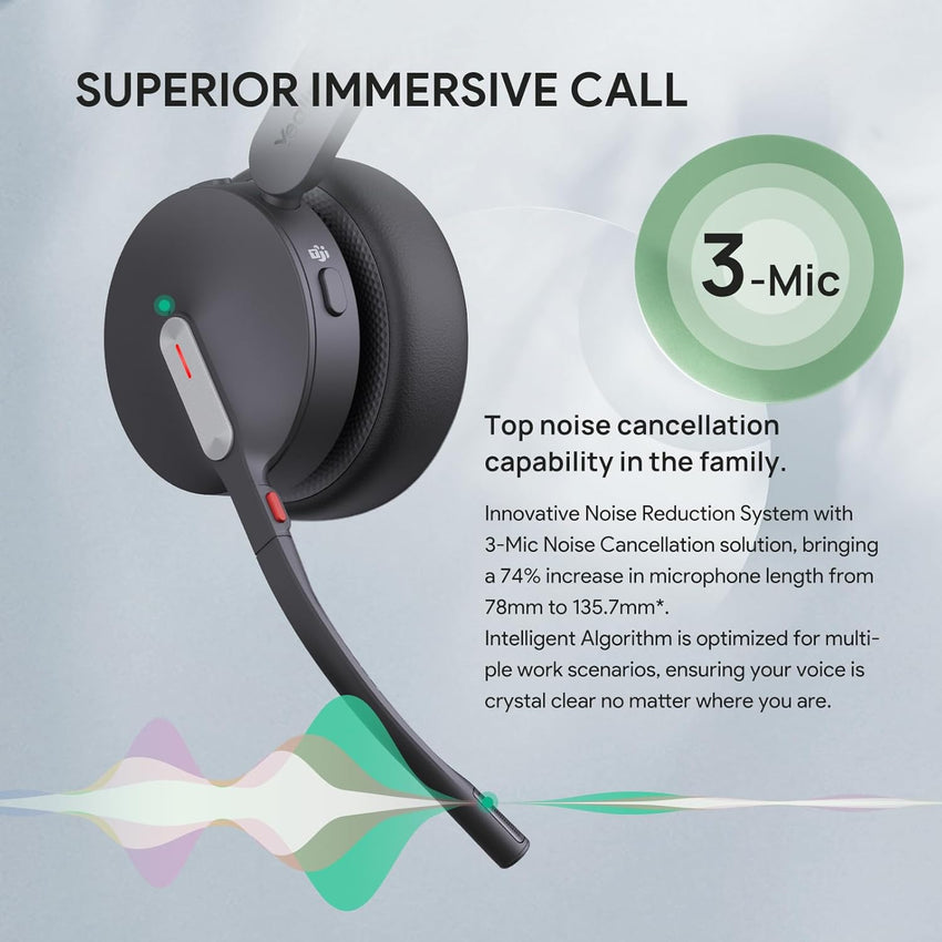 Yealink BH70 Wireless Headset with Microphone Noise Cancelling, Stereo Bluetooth Headset for Office 35h Talking Time Work Teams Headsets for Computer PC