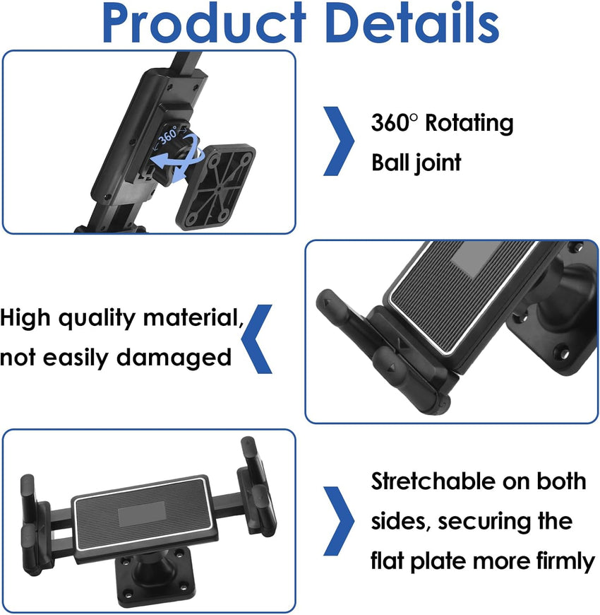 Qaum Tablet Wall Mount, 360^0 Rotation Adjustable Wall Mount Holder, Aluminum Universal Tablet Holder Clamp for 4.7-15" Tablets and Phones, Compatible with iPad iPhone Galaxy Samsung and Kindle(Black)