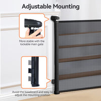 COMOMY Retractable Baby Gate for Stairs, 0-140cm Mesh Dog Gate for House Doorways Hallways, 84cm Tall Extra Wide Child Safety Gate for Kids Pets, Indoor and Outdoor (Black)