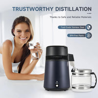 CO-Z 4L Water Distiller, 1.1 Gallon Countertop Distilled Water Machine with Glass Pot, 750W Distilled Water Maker for Pure Water, 304 Stainless Steel Water Distiller Machine for Home Office Travel