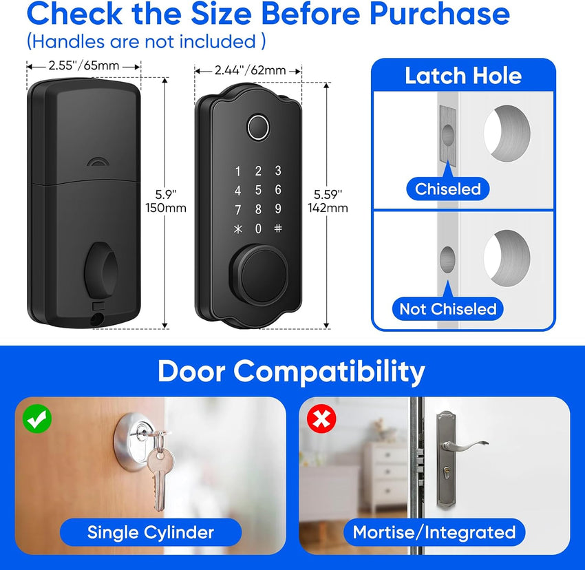 MYPIN Smart Door Lock, Fingerprint Door Lock, Keyless Smart Lock, Digital Door Lock, Smart Locks Front Door with App Control, Key, Card, Electronic Touch Keypad Locks for Doors Auto Lock Waterproof