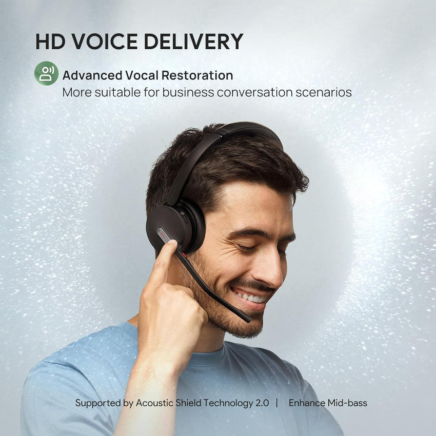 Yealink BH70 Wireless Headset with Microphone Noise Cancelling, Stereo Bluetooth Headset for Office 35h Talking Time Work Teams Headsets for Computer PC