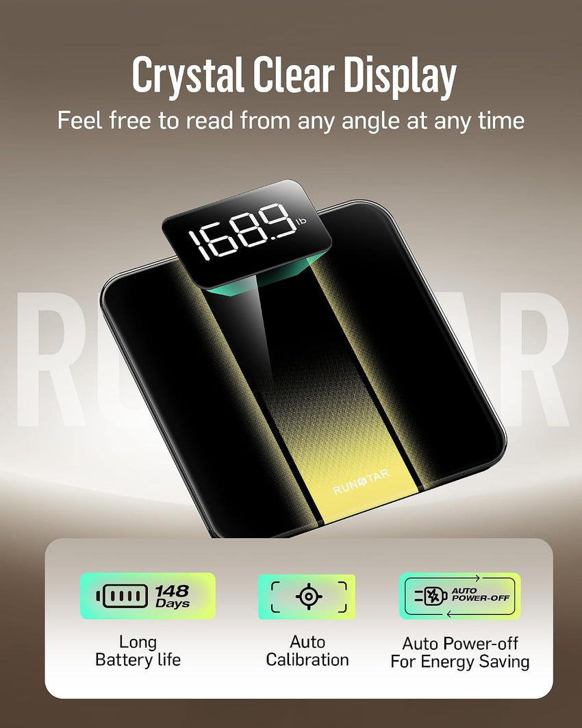 RunStar Scale for Body Weight, Digital Bathroom Scale with High Precision, Clear LED Backlight Display, Accurate Scale with 6mm Tempered Glass, 400lb