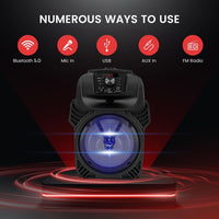 Pyle, Portable Dj Speaker System 400W, Bluetooth Pa Loudspeaker - 8" Subwoofer, USB/MP3/FM Radio/Mic Inputs, LED Lights, Rechargeable Battery w/Remote Control