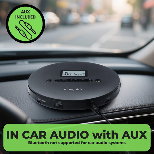MangoKit CD-X Portable CD Player for Car, Bluetooth Out 5.3, MP3 Playback, Headphones-Personal CD Player with Anti-Skip, Rechargeable Battery-Compact Disc Player for Travel, Home, Language Learning