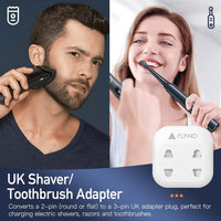 AUNNO Double Shaver Plug Adaptor UK, 2500W 2 Way Plug Adapter for Bathroom Electric Razor and Electric Toothbrush etc, 2 Pin to 3 Pin Plug Adapter with 10A Fuse