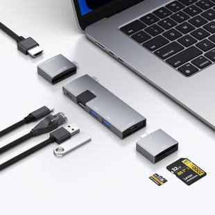 USB-C Hub 7-in-2 Thunderbolt 4 4K60 HDMI Ethernet SD/microSD for MacBook 13in