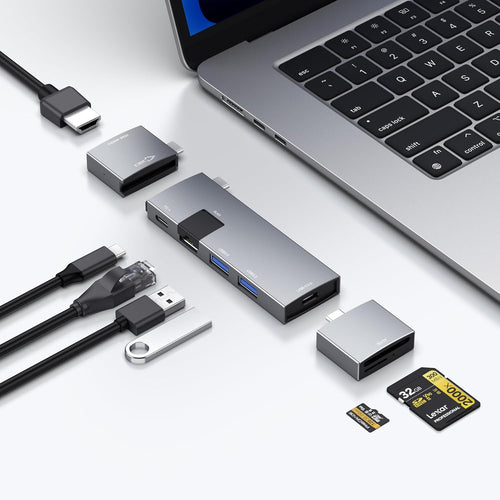 USB-C Hub 7-in-2 Thunderbolt 4 4K60 HDMI Ethernet SD/microSD for MacBook 13in