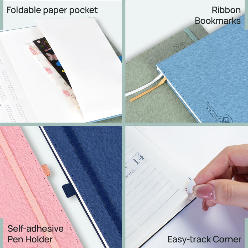 2026 Week-to-View Hardback Diary Large 26.5x21.5cm 100gsm Inner Pocket â Aquamarine