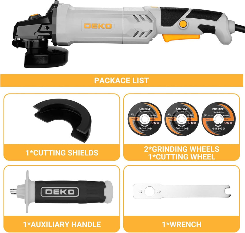 Angle Grinder 900W 115 mm Corded with Long Handle Includes Cutting & Grinding Discs â Silver