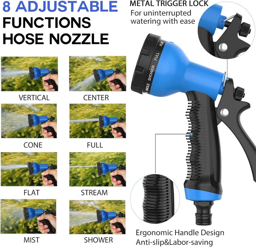 Expandable Garden Hose 30m (100ft) 8-Mode Spray Gun 3x Flexible Non-Kinking â 3/4in & 1/2in Connectors