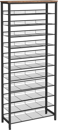 HOOBRO Shoe Rack Tall, Large Capacity Shoe Storage Organizer, 12-Tier Shoe Rack for 44-55 Pairs of Shoes, 75 x 28.5 x 194.5cm, Adjustable Metal Shelves, Shoe Storage Unit, Rustic Brown EBF51XJ01