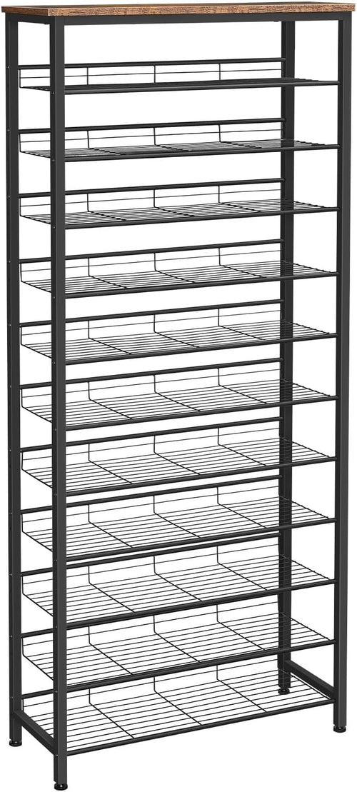 HOOBRO Shoe Rack Tall, Large Capacity Shoe Storage Organizer, 12-Tier Shoe Rack for 44-55 Pairs of Shoes, 75 x 28.5 x 194.5cm, Adjustable Metal Shelves, Shoe Storage Unit, Rustic Brown EBF51XJ01