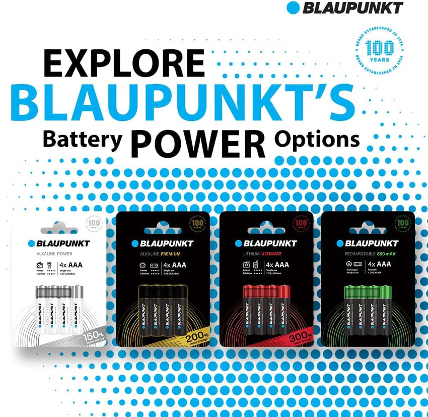 BLAUPUNKT AAA alkaline batteries, pack of 8, best for wall clocks, TV remote controls, LR03BPO/8CB