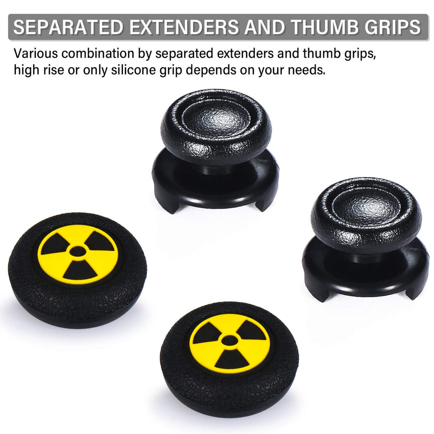 FPS Thumbstick Extender & 3D Texture Rubber Silicone Grip Cover 2 Sets for PS5 Dualsenese & PS4 Controller (Radiation Black)