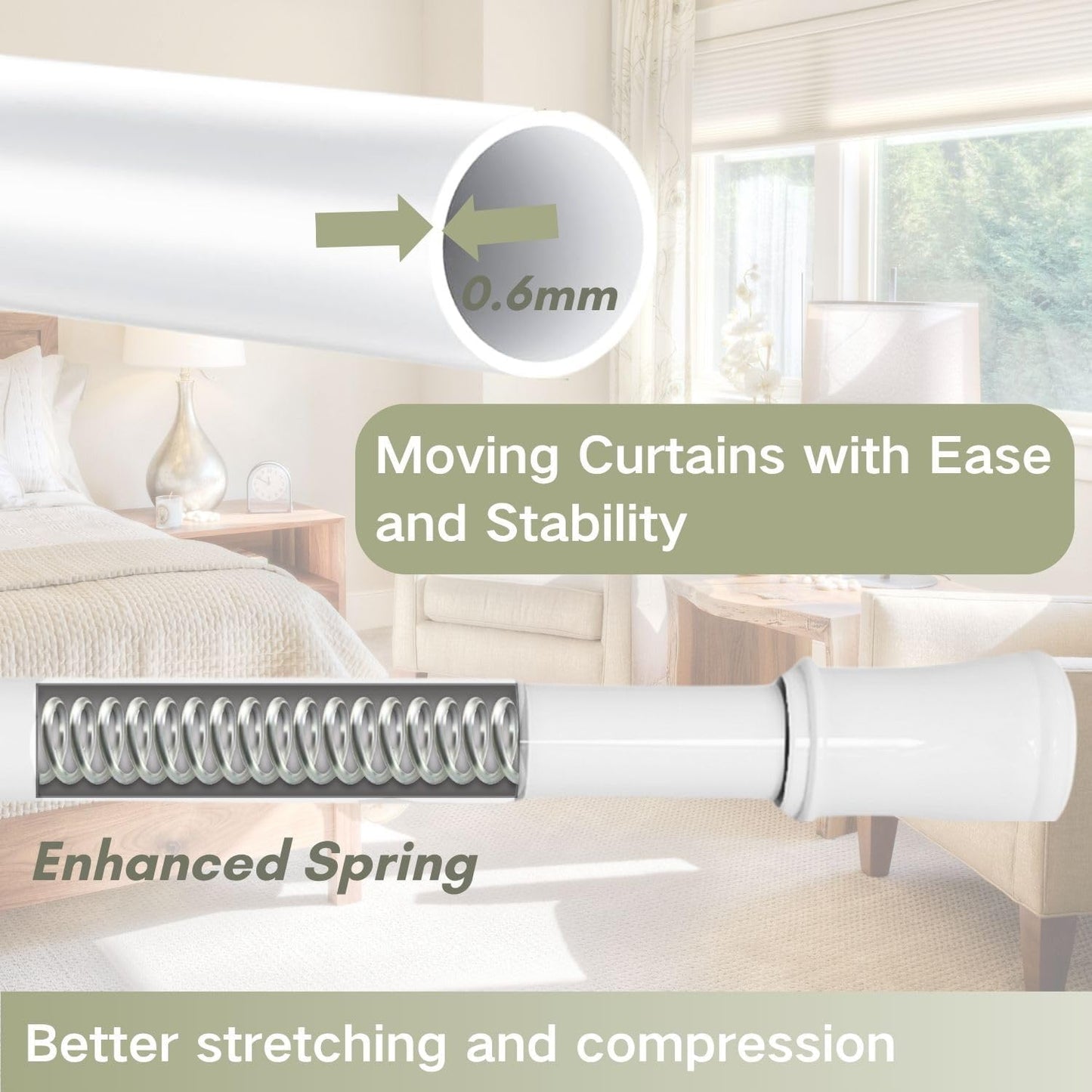 1PC Extendable Curtain Tension Pole No Drill Telescopic Shower Curtain Pole Adjustable Shower Curtain Rail for Eyelet Curtains, Bathroom, Bedroom (170-260CM/67-103Inc, White)