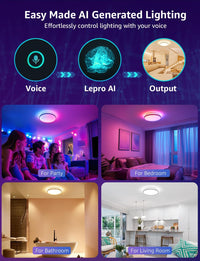 Lepro T1 AI Smart Ceiling Light 24W, Music Sync, Voice Control, AI Lighting Design Assistant, Waterproof Bathroom Light, DIY by Zone, Bluetooth&WiFi, Color Changing, Work with Alexa, Google Home, 29CM