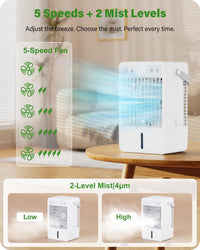 Portable Air Cooler 1500ml Quiet 5Ã¢ÂÂSpeed 4ÃÂµm Mist 2 Spray Modes 7Ã¢ÂÂColour LED Timer Ã¢ÂÂ White
