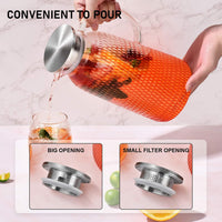 Water Jug, 2.4 L Glass Jug, Water Jug for Fridge, Jug with Lid, Heat Resistant Pitcher, Glass Water Jug for Cold or Hot Beverages, Fridge Water Jug for Juice Sangria, Glass Jug with Lid, Easy Clean